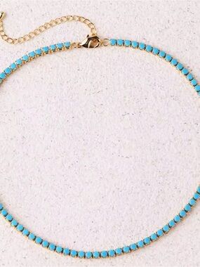 Stunning Tennis Necklace with Turquoise Beads 18k Gold Plated